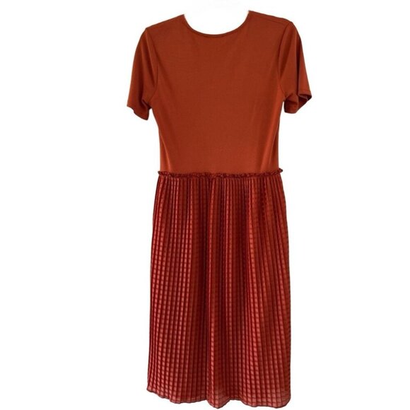 Zara Burnt Orange 2-Tiered Ribbed Dress, Size Small, Midi Farmhouse Casual - Picture 2 of 4